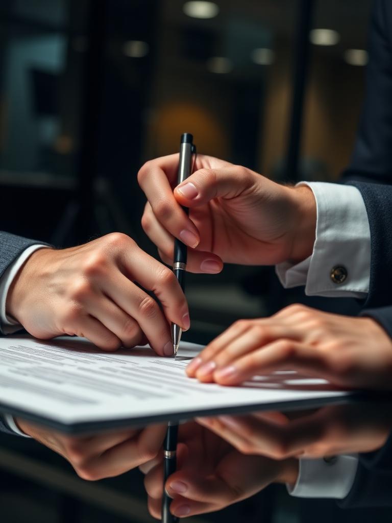 Profissionais assinando contrato